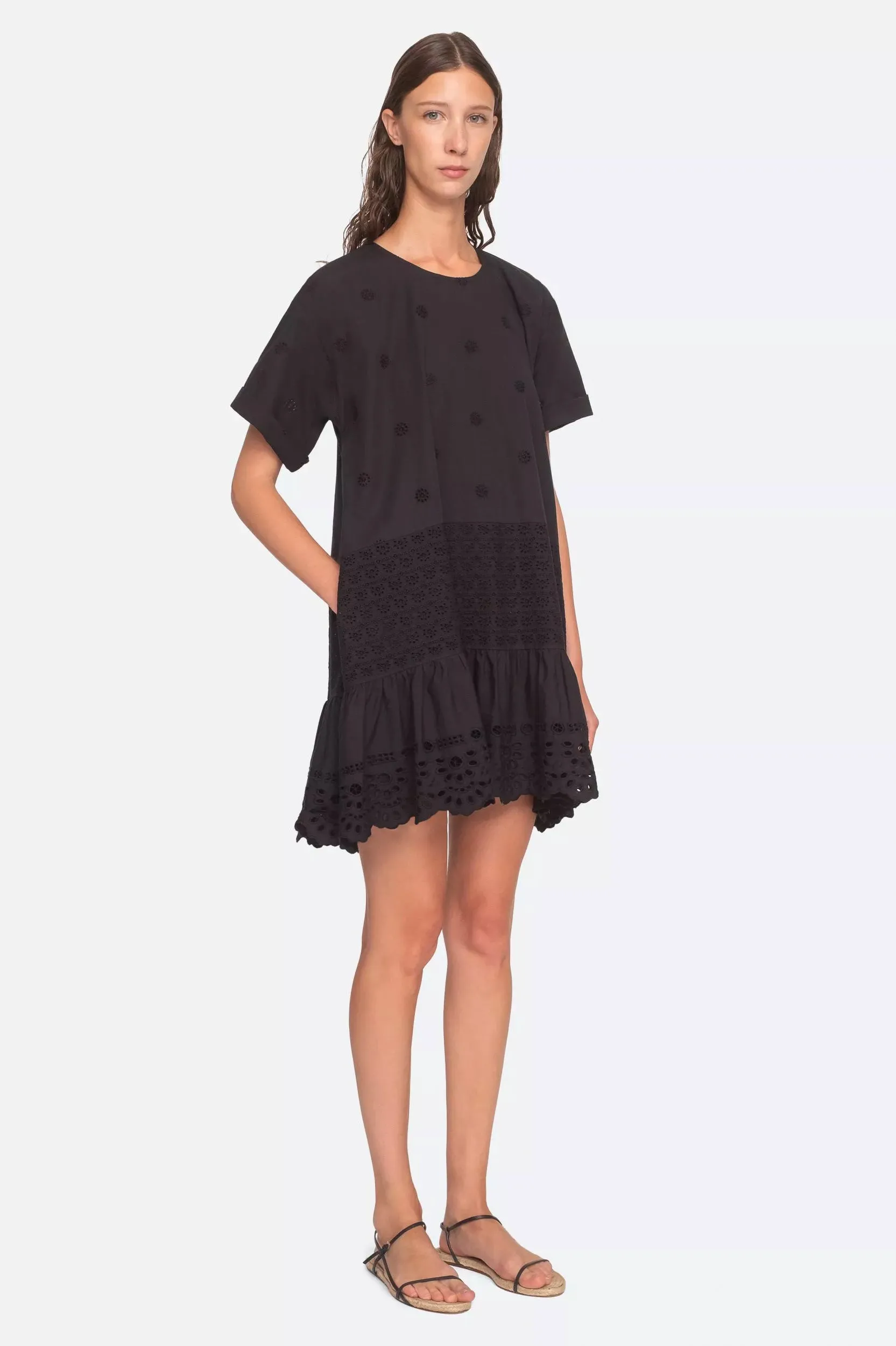 Elysse Embroidered Tunic Dress in Black